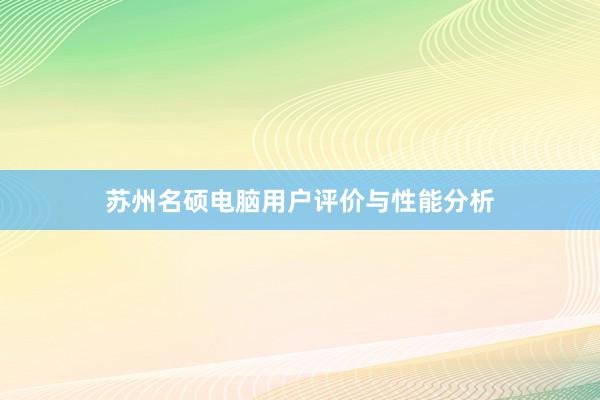 苏州名硕电脑用户评价与性能分析